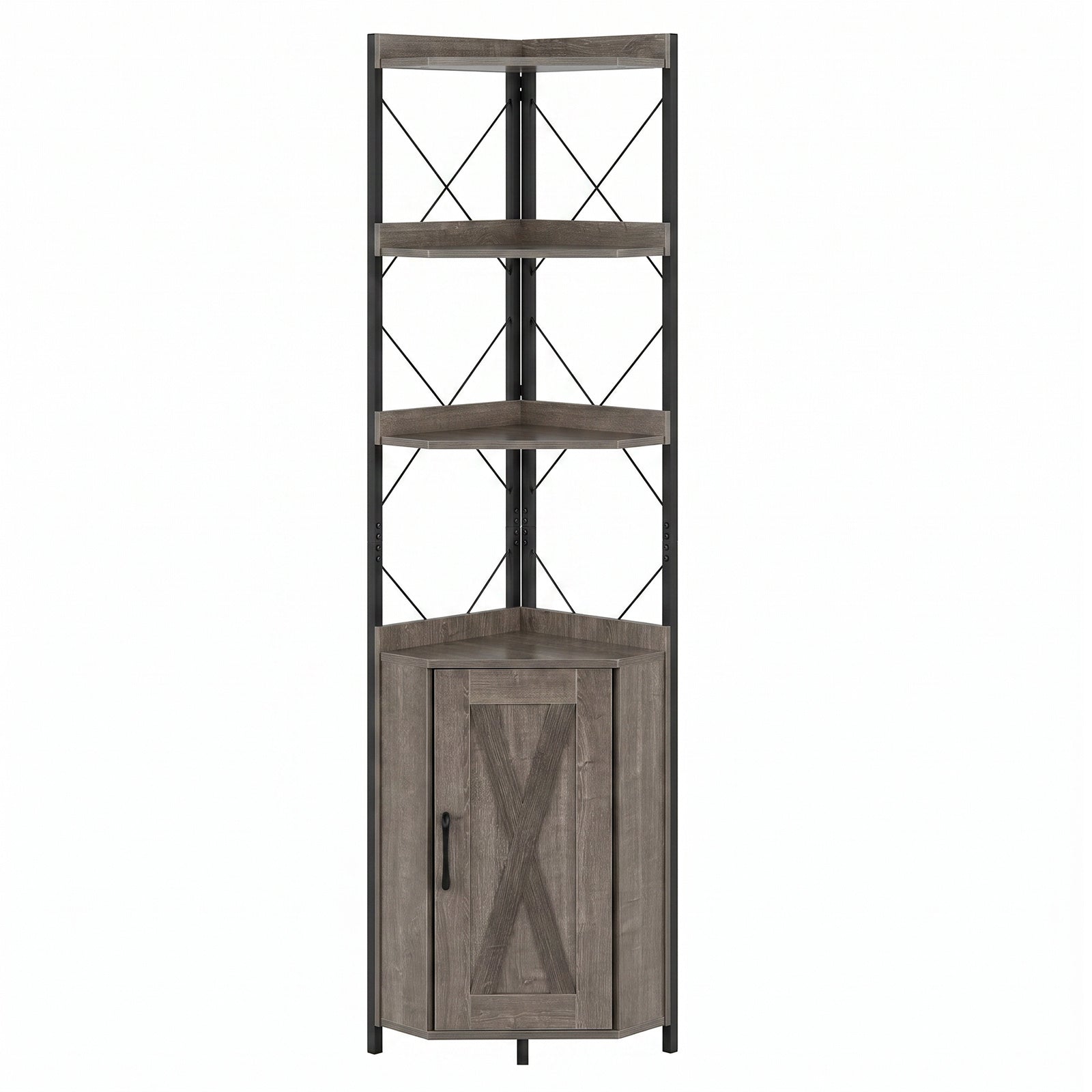 Hörnhylla – med förvaring, hög hörnskåp fallskydd, vånings fristående bokhylla, Grått – 180 cm 5