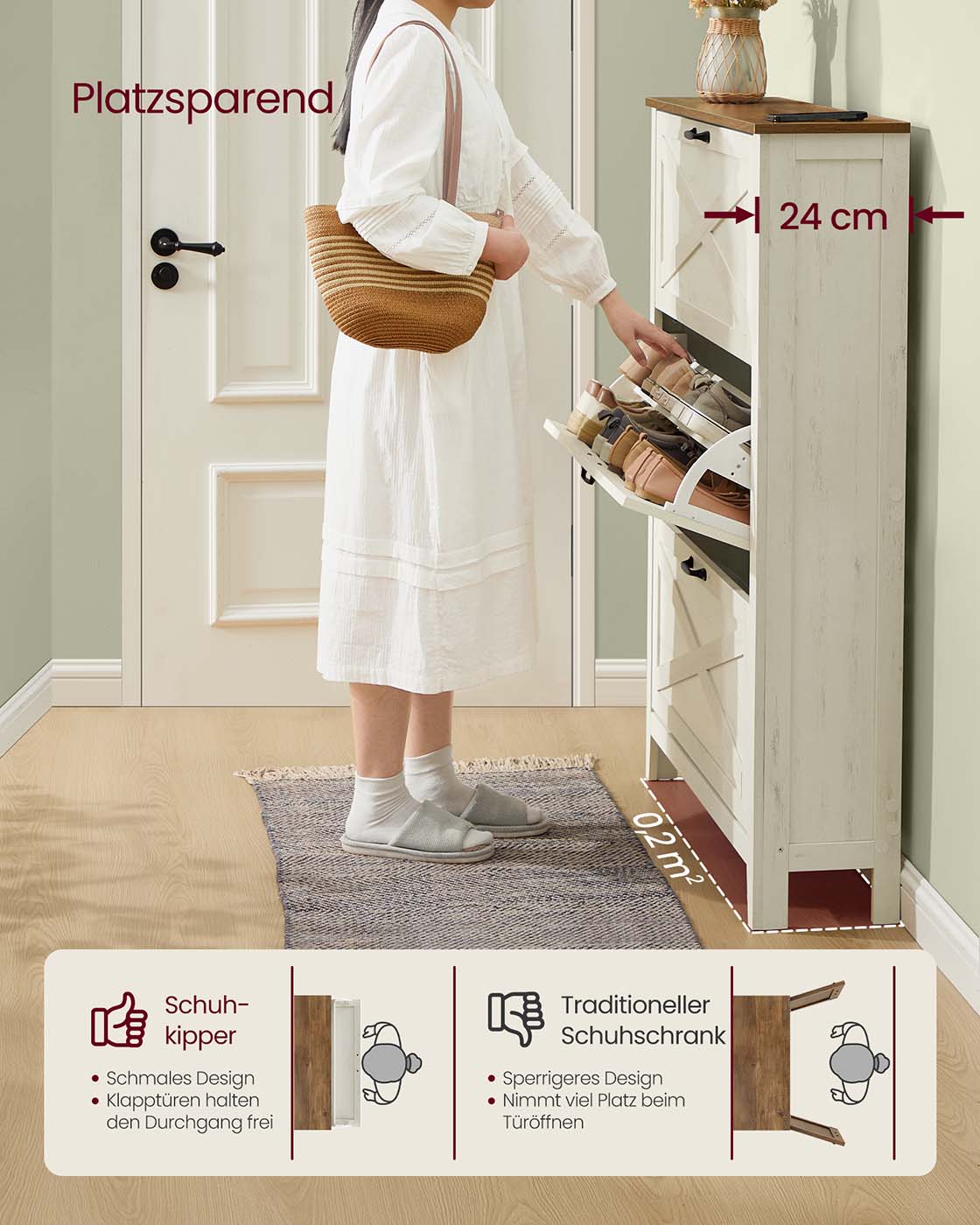 Skoskåp – 3 Ventiler – Trä – Hall eller Entré