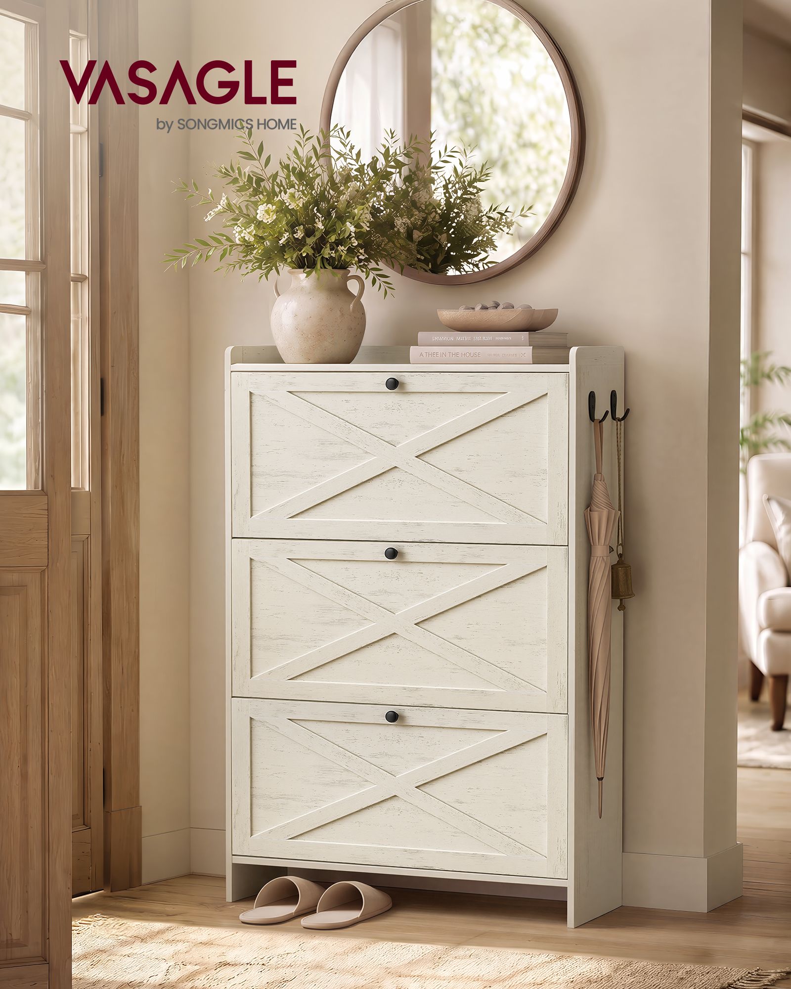 Schoenenkast - Met Klepdeuren - Ruimtebesparend - Rustiek wit - 83 x 24 x 142,6 cm