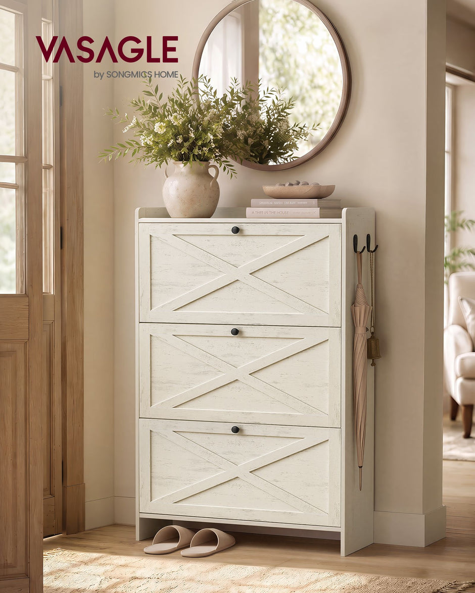 Schoenenkast - Met Klepdeuren - Ruimtebesparend - Rustiek wit - 83 x 24 x 142,6 cm