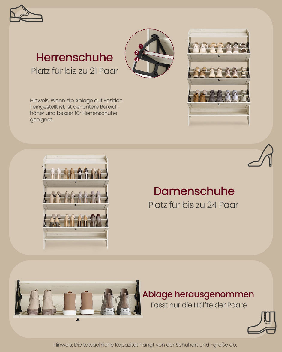 Schoenenkast - Met Klepdeuren - Ruimtebesparend - Rustiek wit - 83 x 24 x 142,6 cm