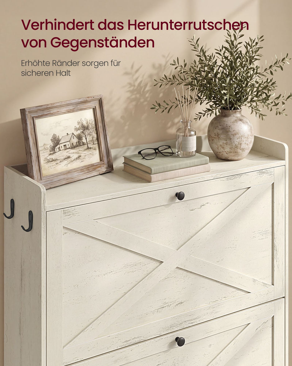 Schoenenkast - Met Klepdeuren - Ruimtebesparend - Rustiek wit - 83 x 24 x 142,6 cm