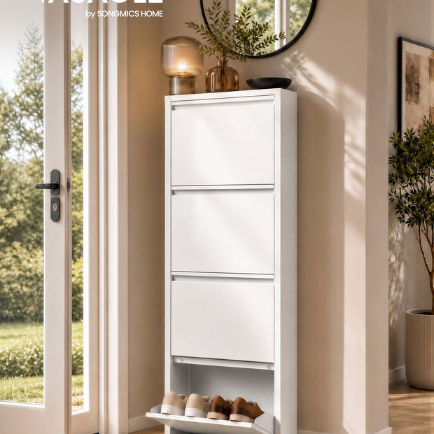 Schoenenkast – Smal – 4 Kantelbare Vakken – Staal – Magneetsluiting – Mat Wit