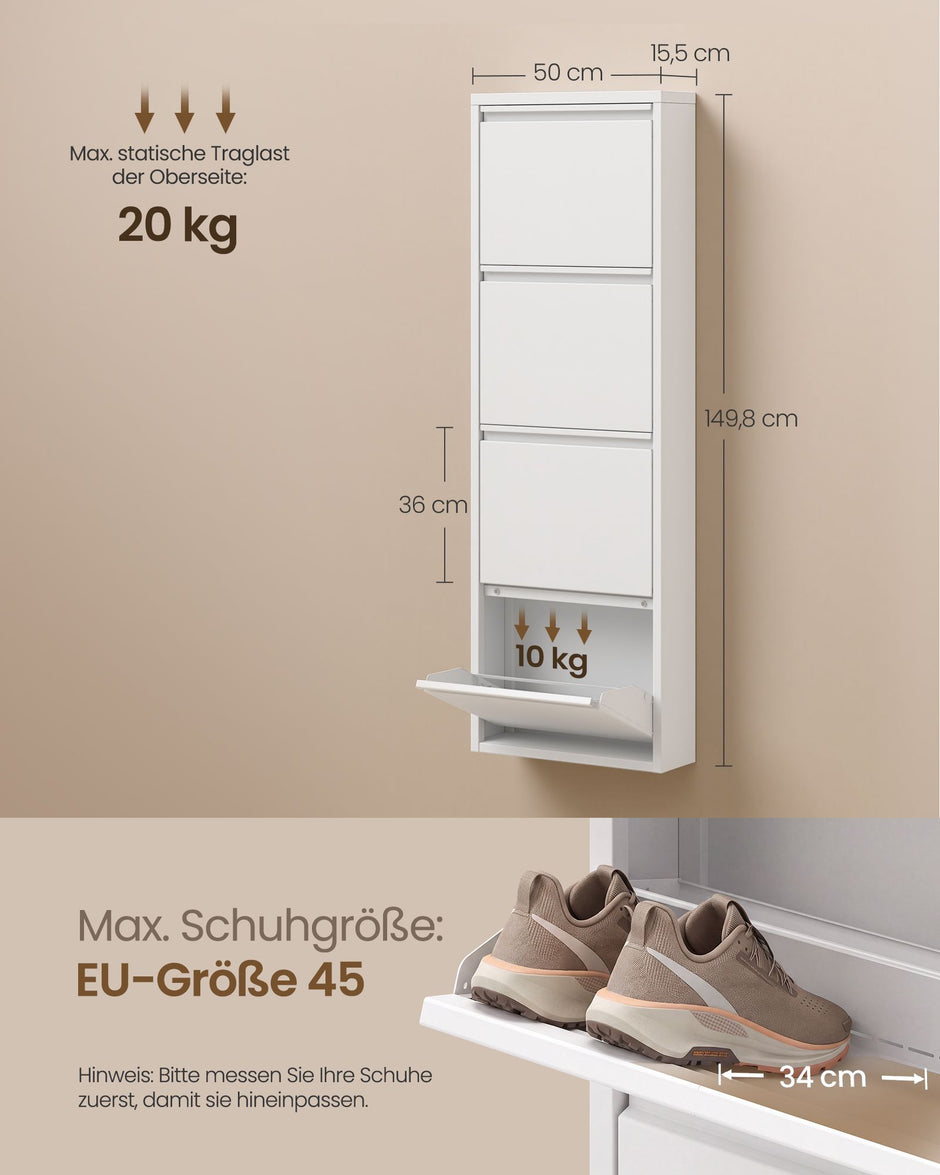 Schoenenkast – Smal – 4 Kantelbare Vakken – Staal – Magneetsluiting – Mat Wit