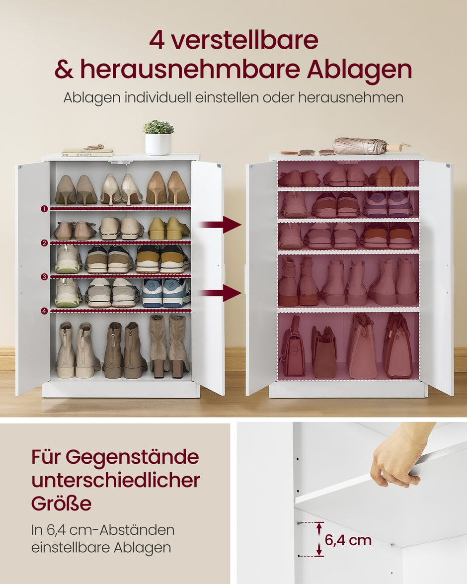 Schoenenkast - 5 Etages - 2 Deuren - Verstelbare Planken - Wolkenwit