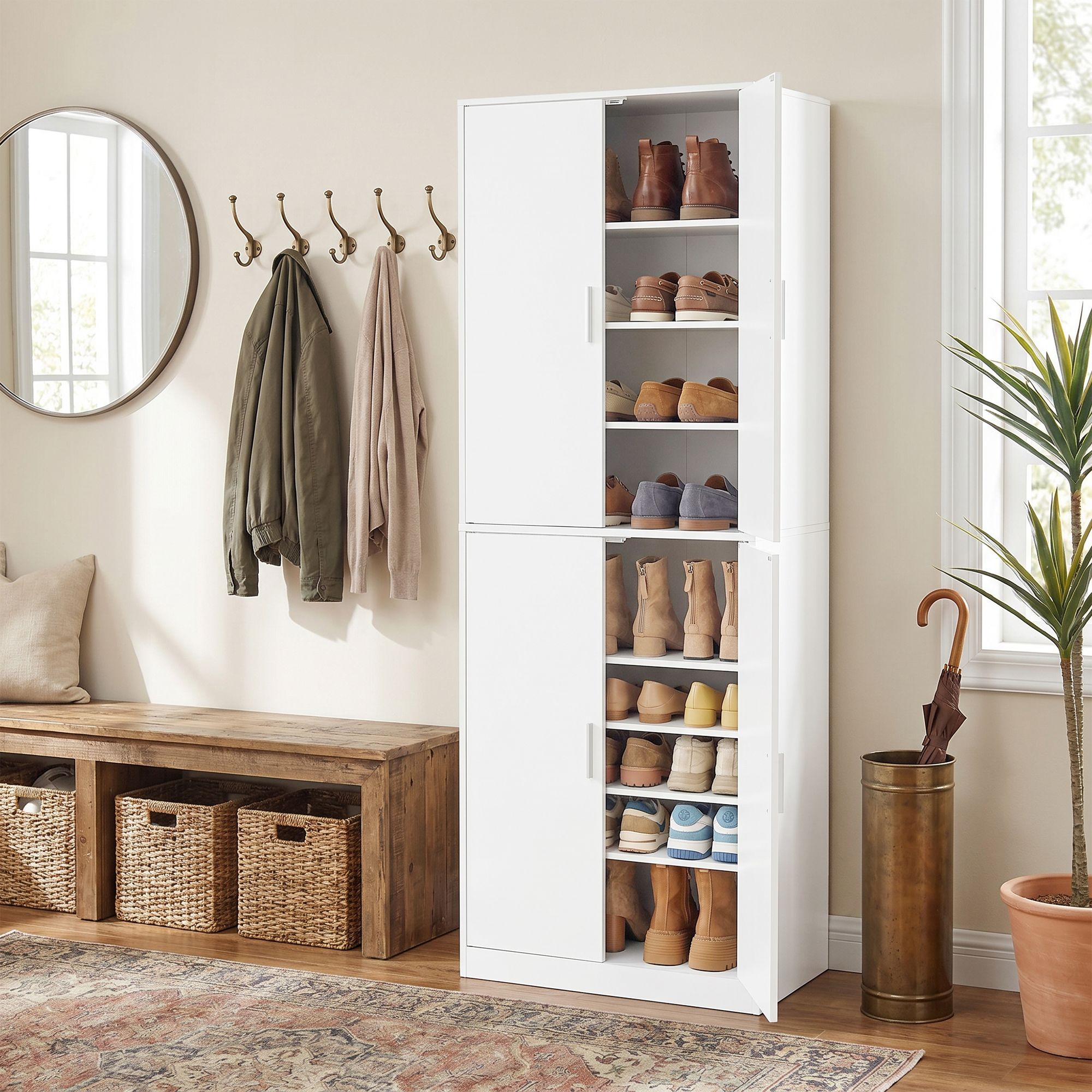 Schoenenkast - 175 cm Hoog - Verstelbare Planken - Met Deuren - Wit