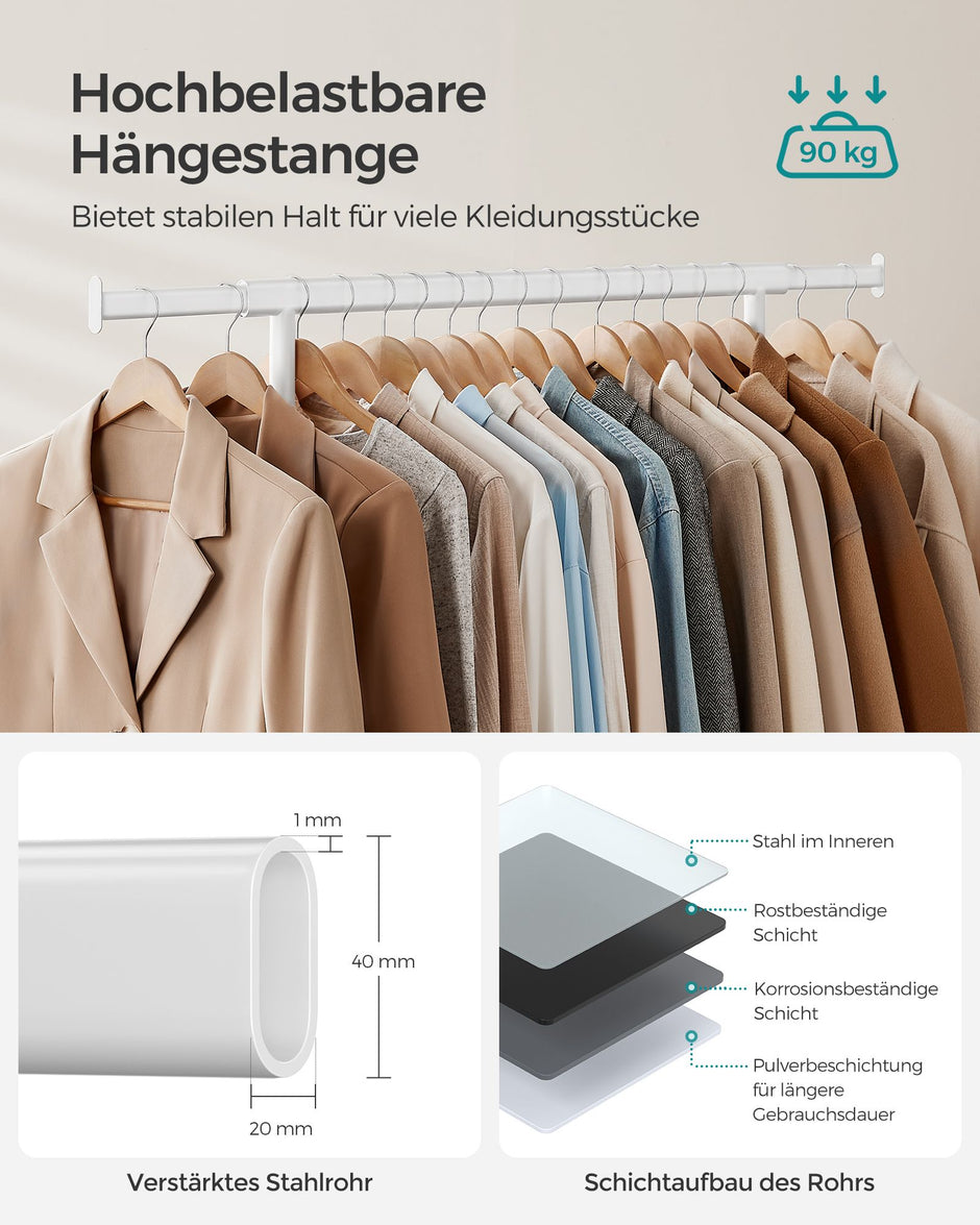 Klädställ på hjul med 90 kg lastkapacitet, klassisk vit