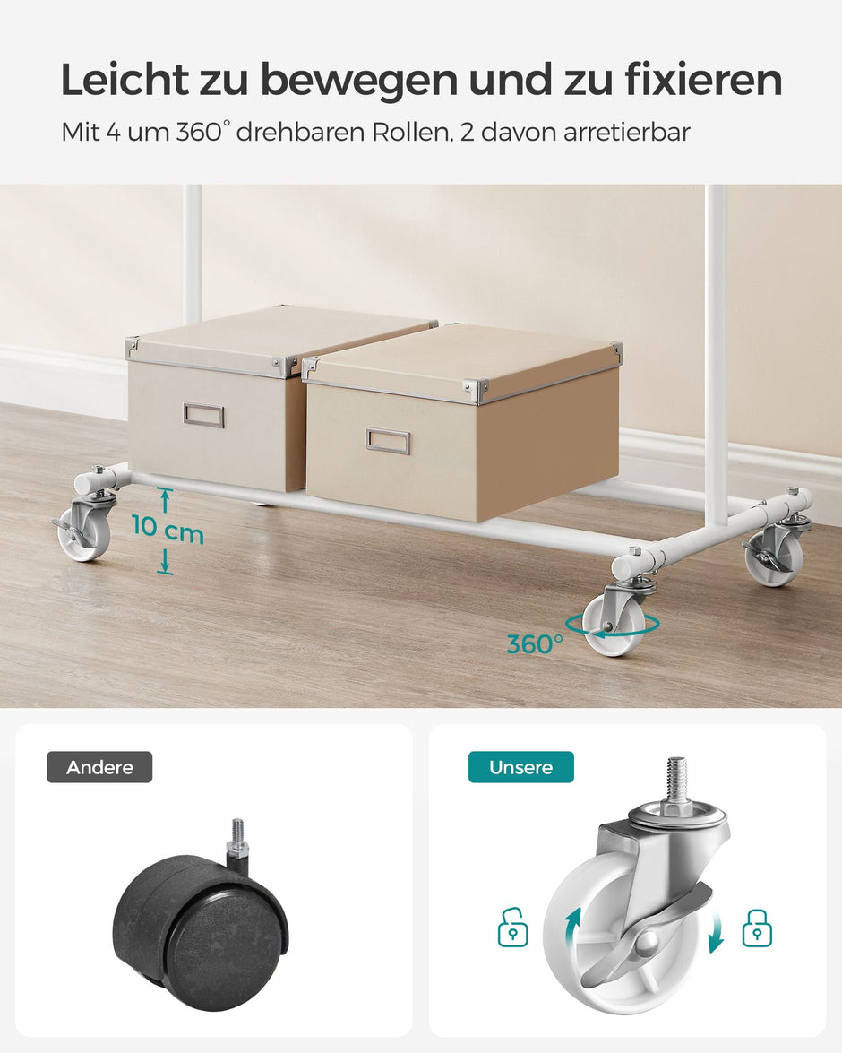 Klädställ på hjul med 90 kg lastkapacitet, klassisk vit