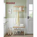 Garderobskåp - kappställ - med bänk - sko rack - 9 hoken - vit brun