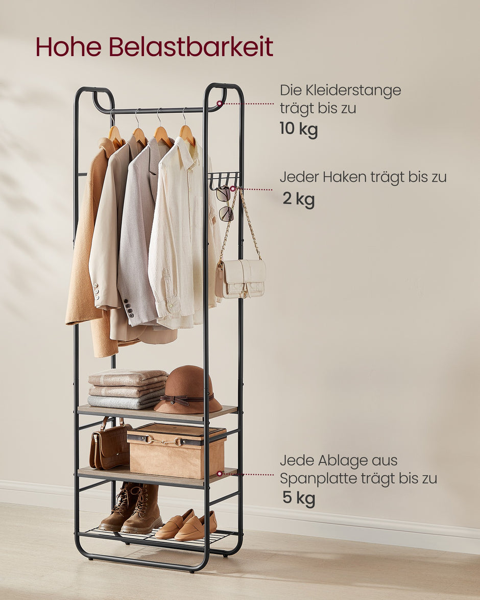 Kapstok - 181 cm - Met Schoenenrek - Scandinavische Stijl - Inktzwart-Camelbruin