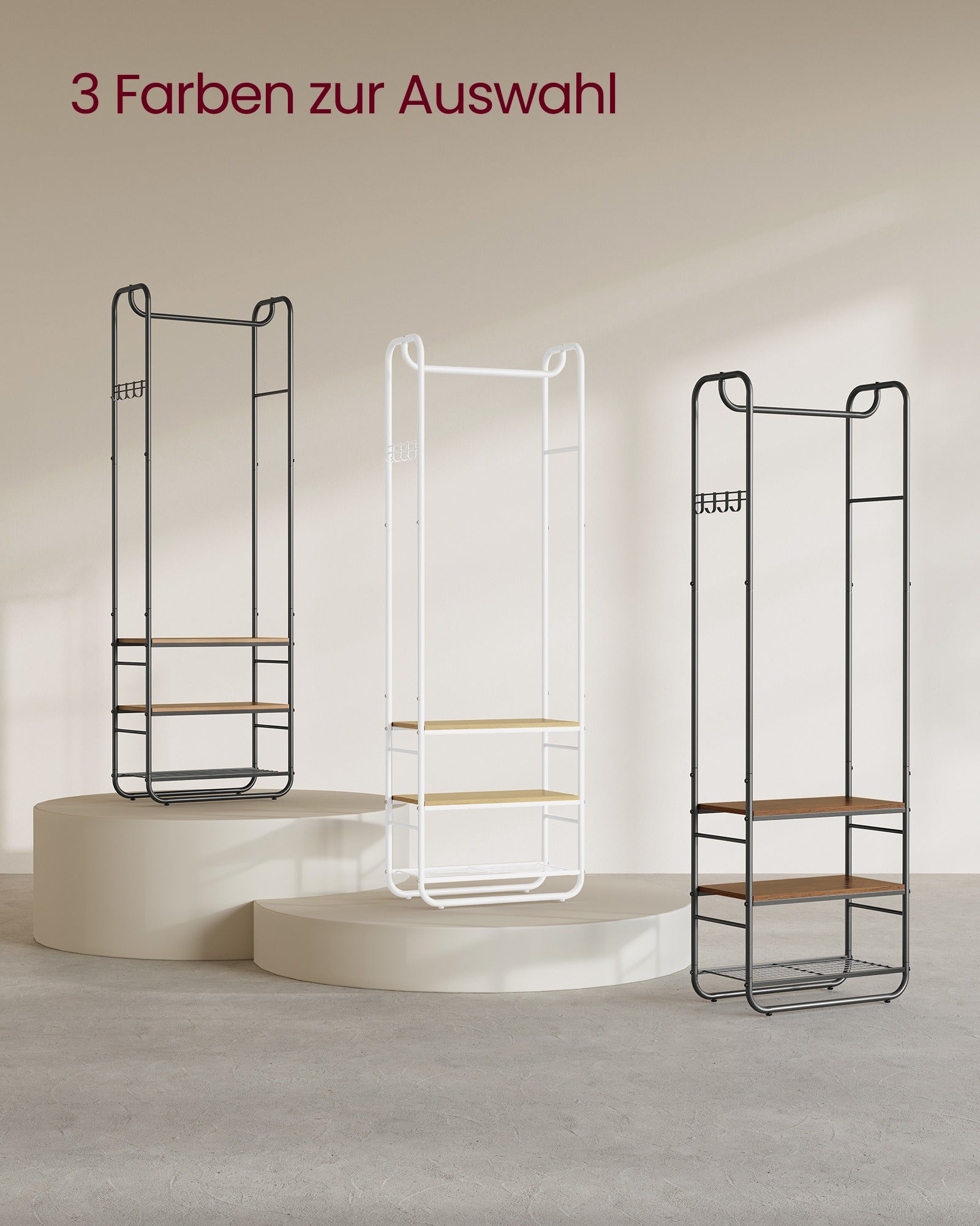 Kapstok - 181 cm - Met Schoenenrek - Scandinavische Stijl - Inktzwart-Camelbruin
