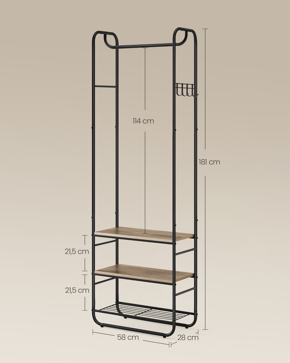 Kapstok - 181 cm - Met Schoenenrek - Scandinavische Stijl - Inktzwart-Camelbruin