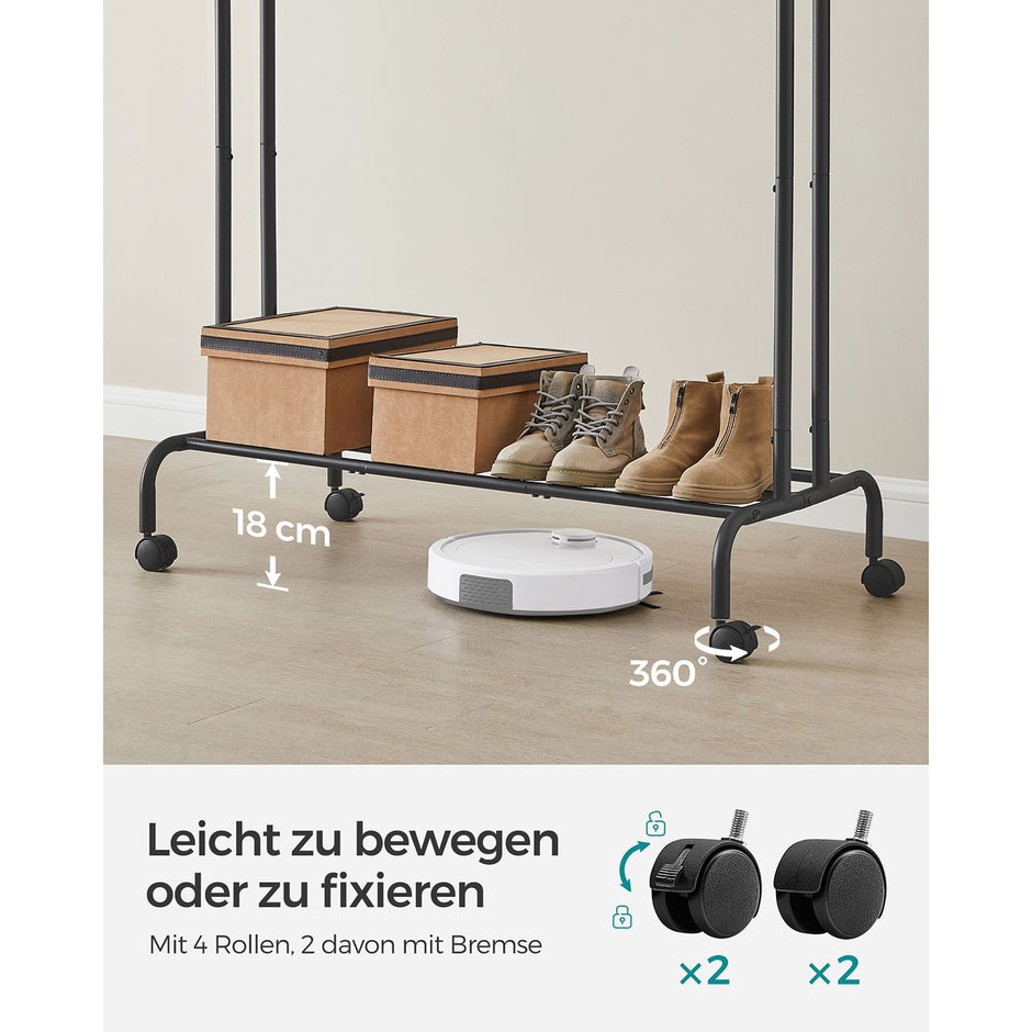 Klädställ på hjul med 2 stavar – svart