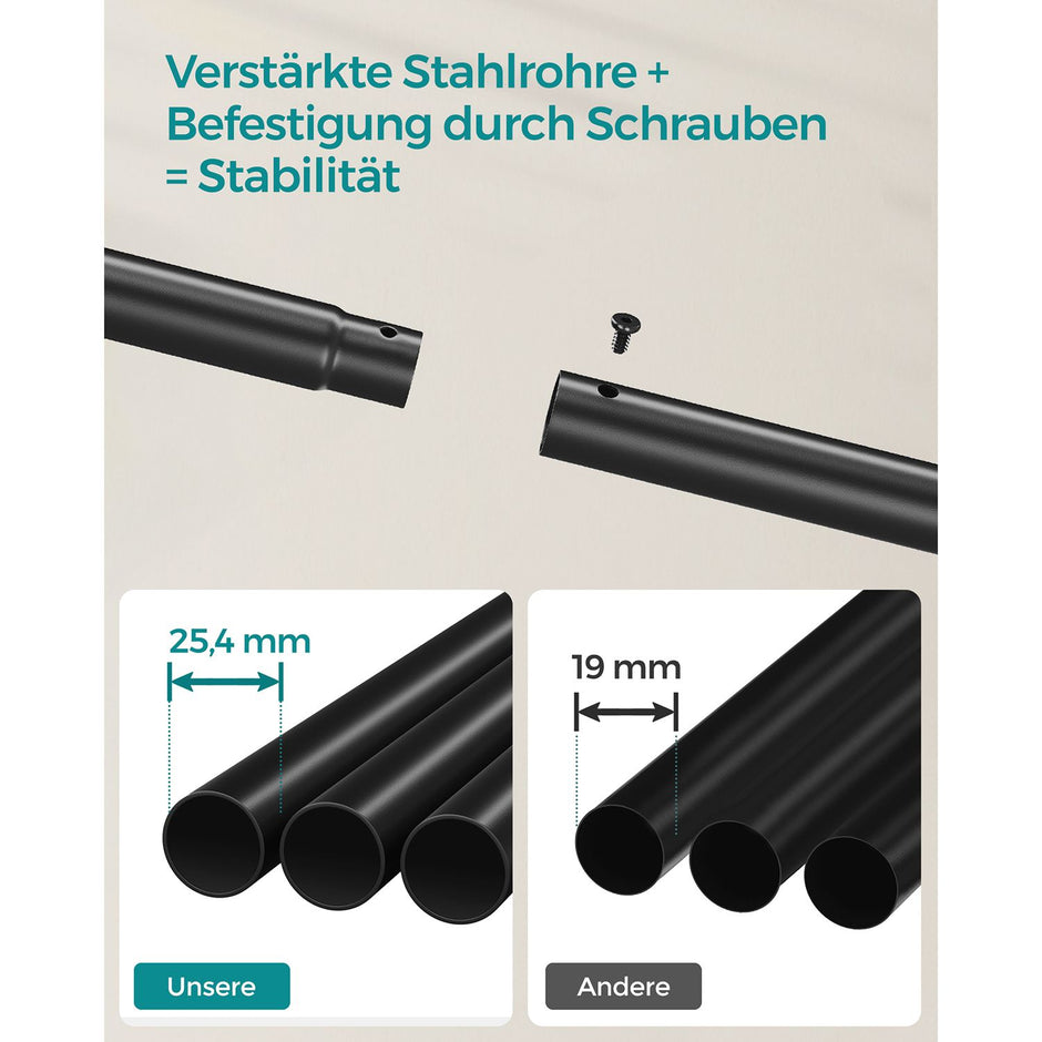Klädställ på hjul med 2 stavar – svart