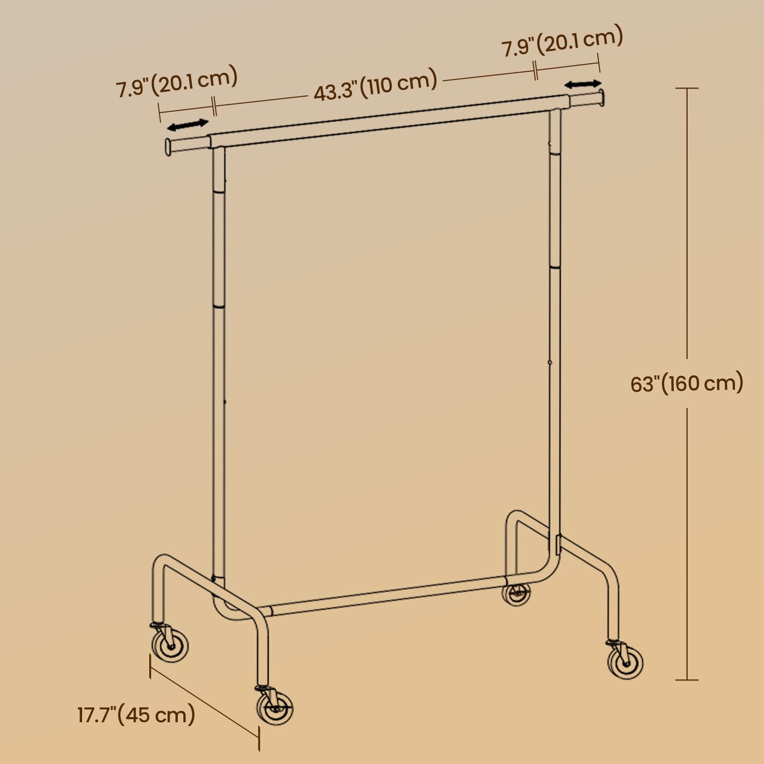 Klädställ med hjul - utdragbar - upp till 130 kg - robust modell