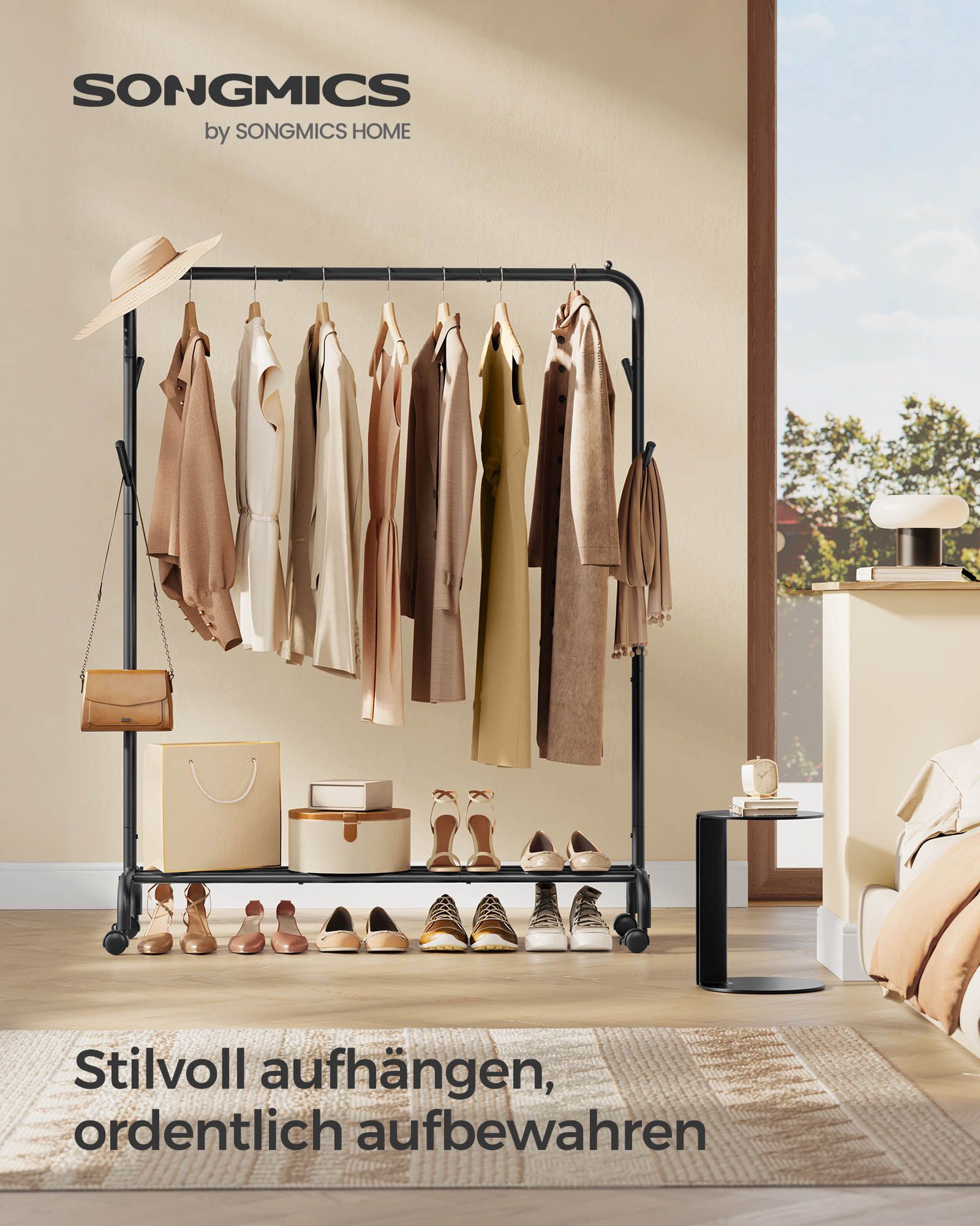 Klädställ på hjul 103,5 cm brett bläck