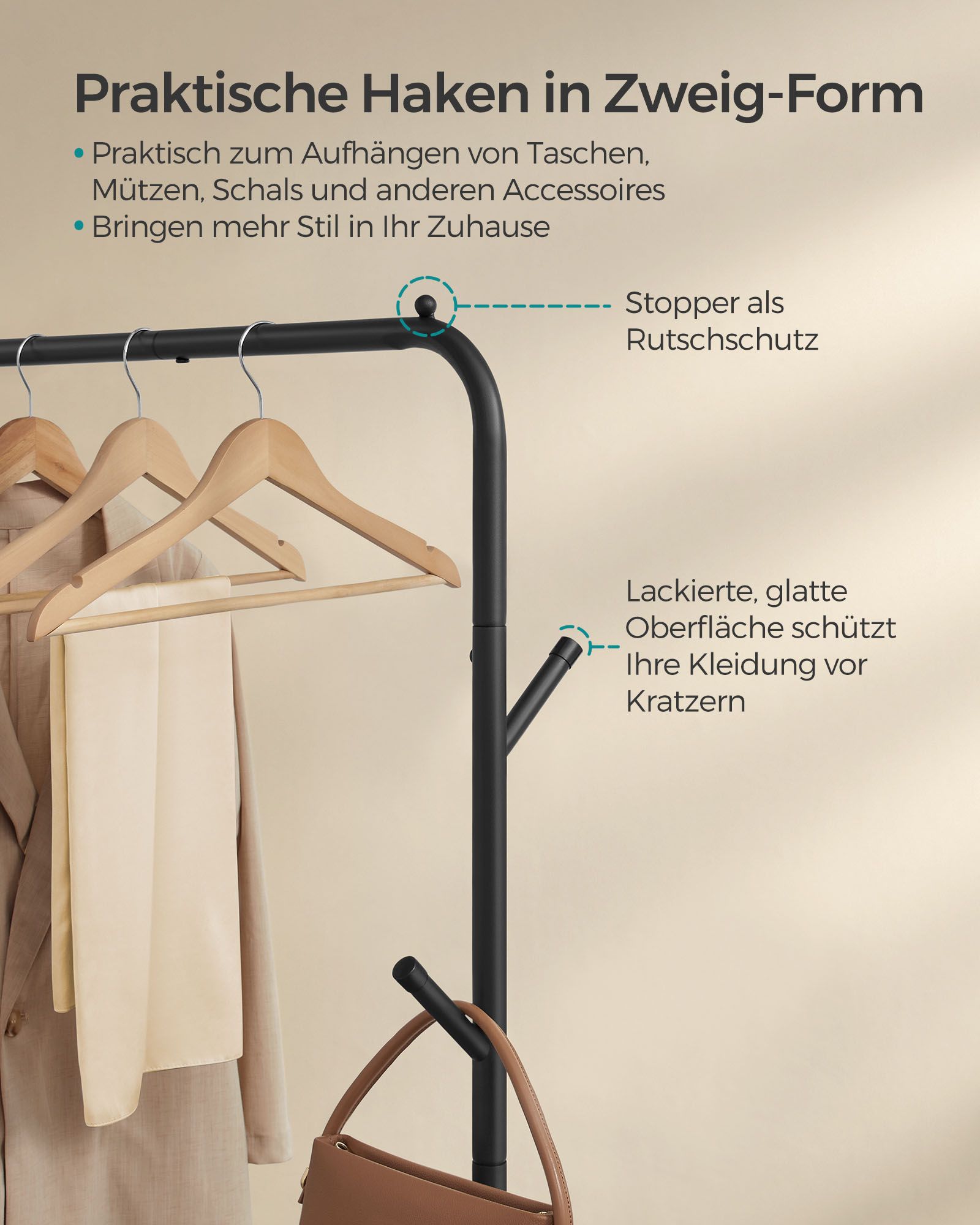 Klädställ på hjul 103,5 cm brett bläck