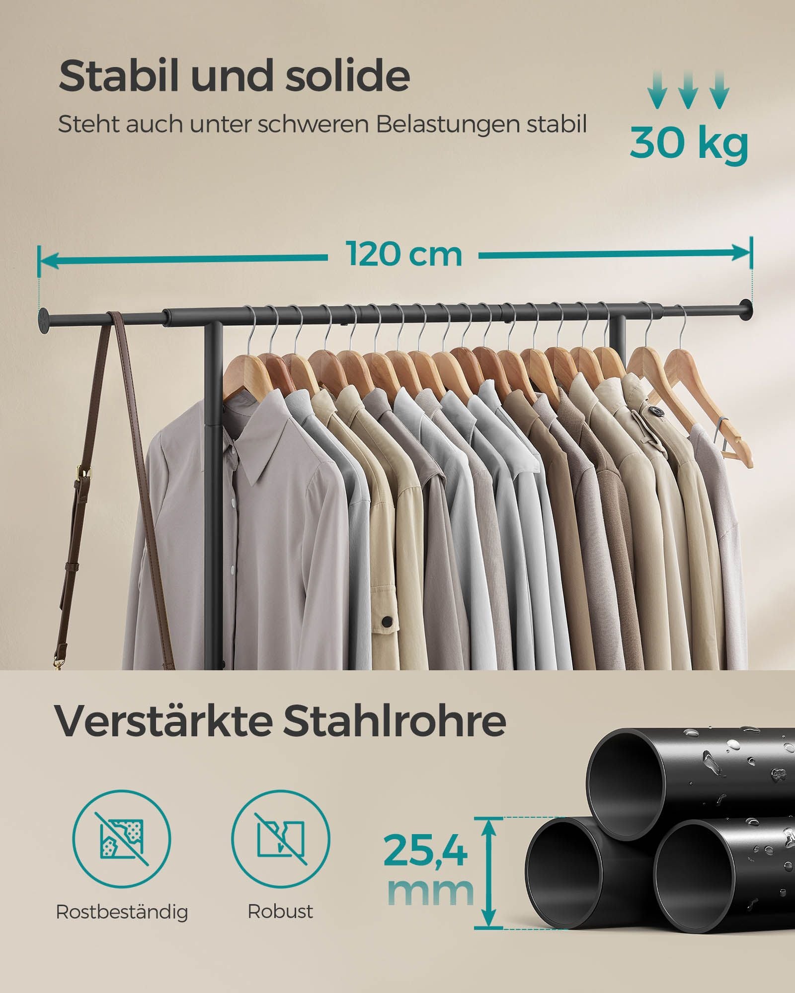 Klädställ på hjul med en lastkapacitet på upp till 45 kg, bläck svart