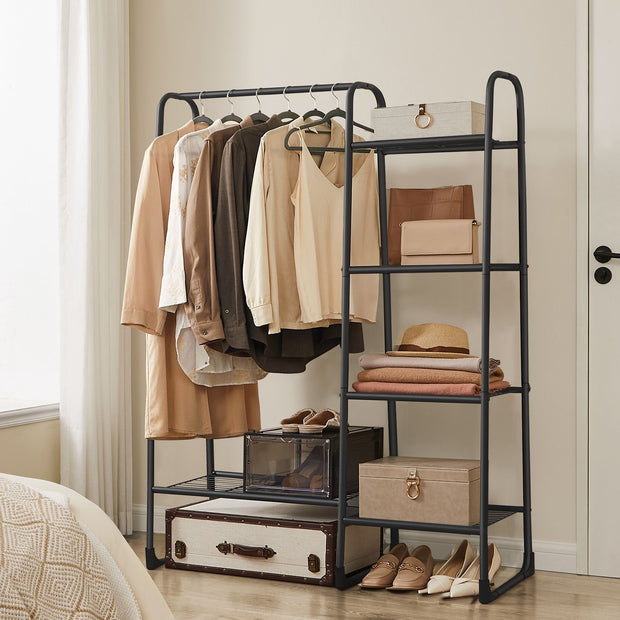 Klädställ med 5 hyllor och stålram bläcksvart