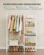 Klädställ med 5 hyllor och stålram ullwit