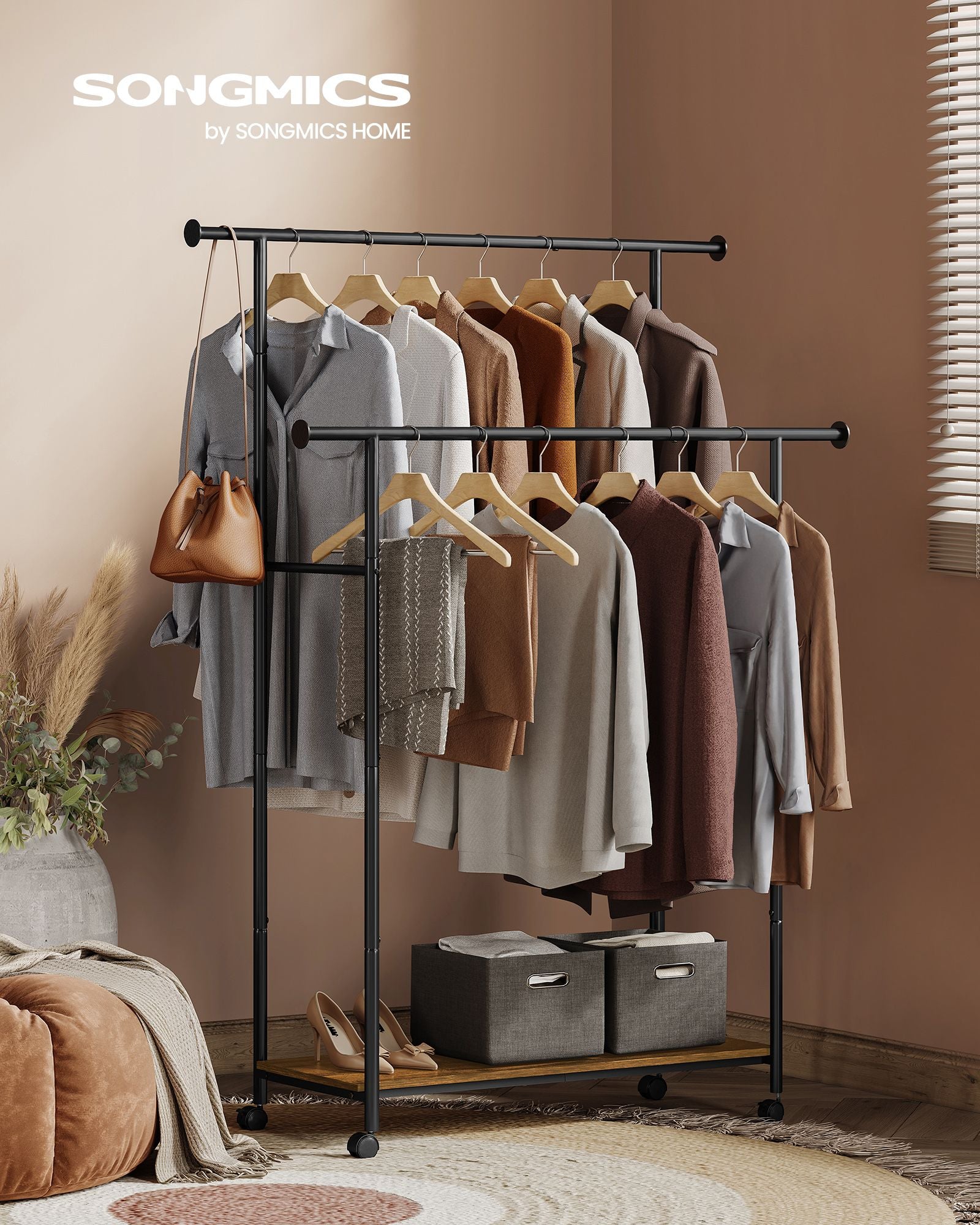 Klädställ - på hjul - Vintage Brown & Ink -zwart