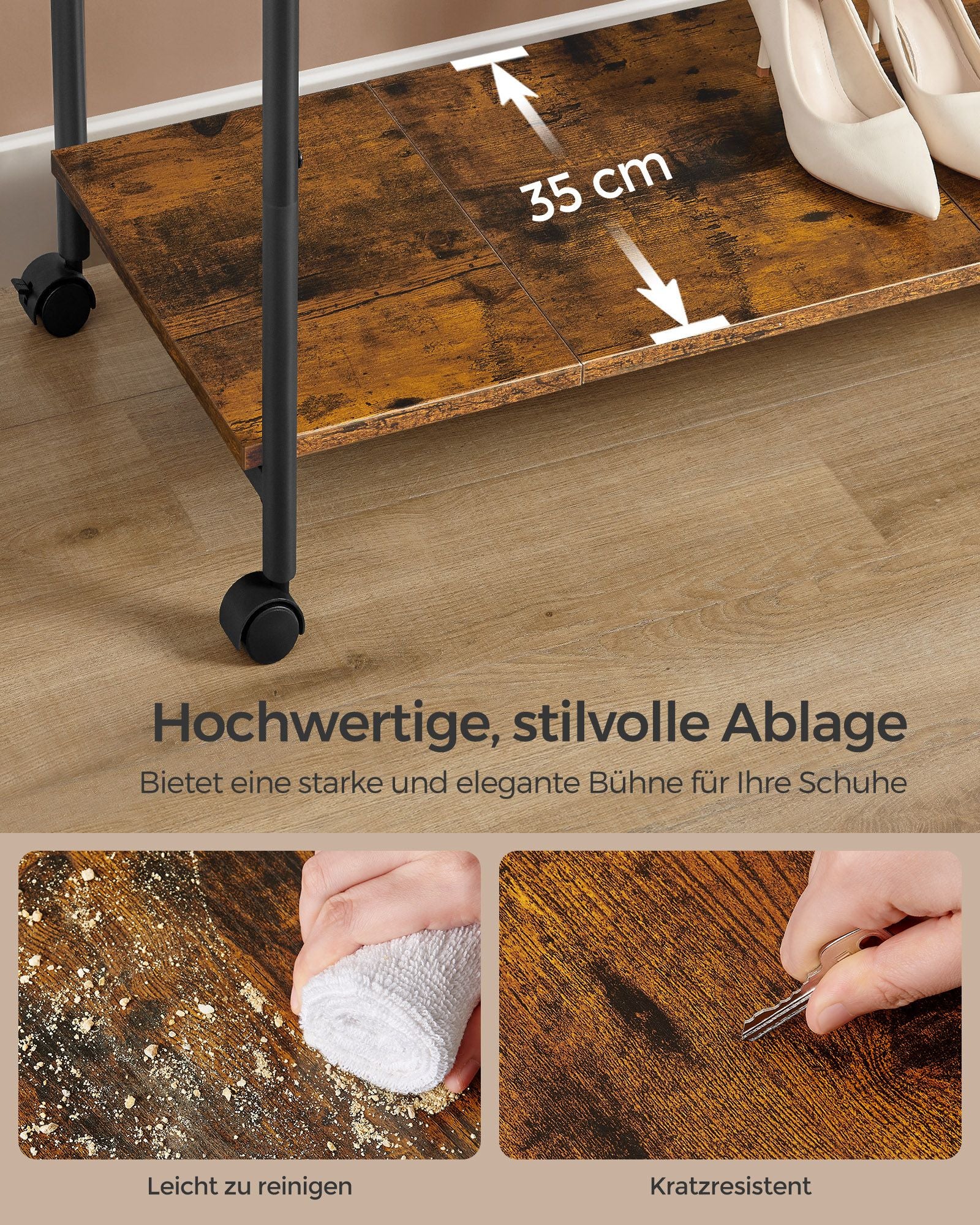 Klädställ på hjul med vintagelook i brunt och svart