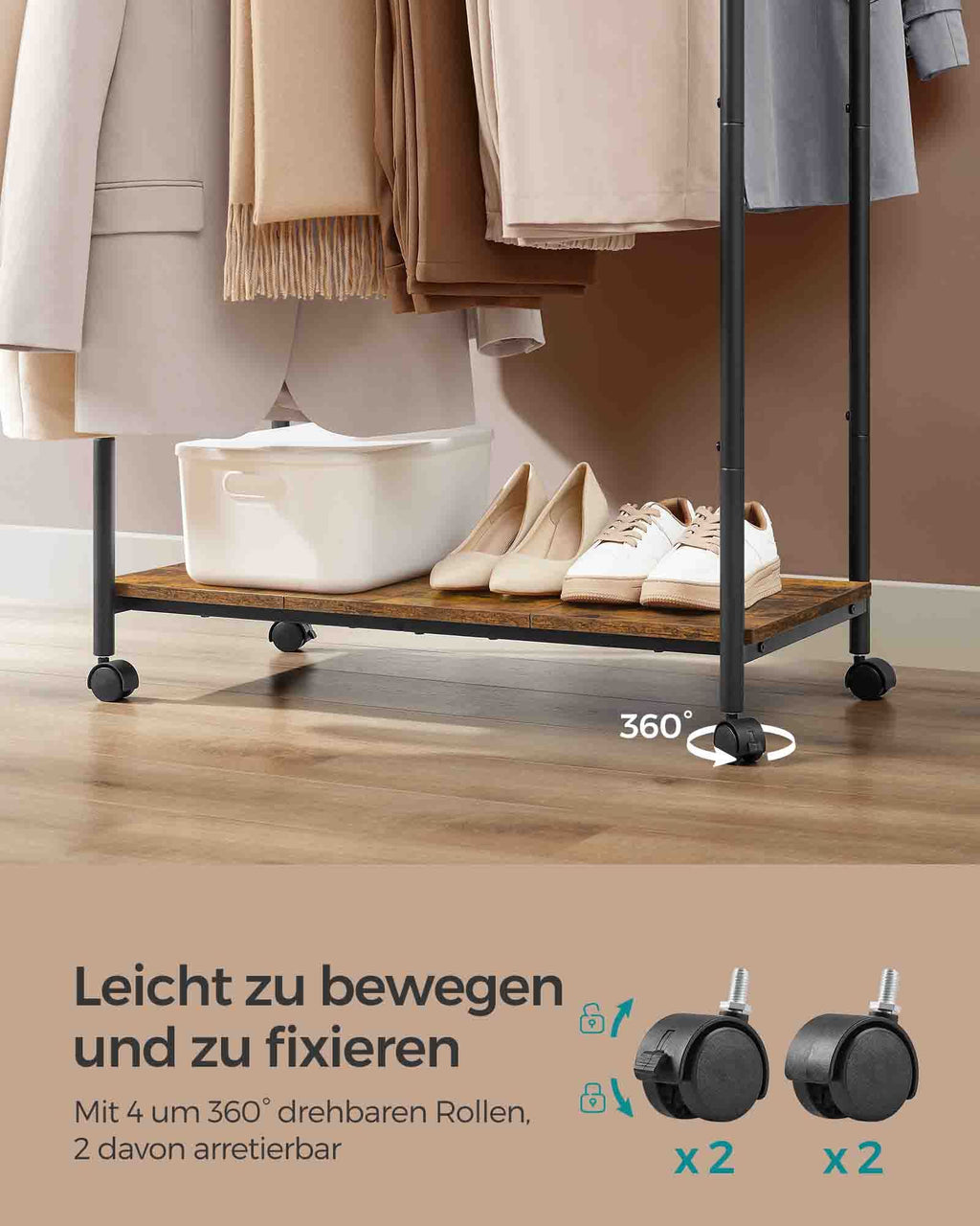 Klädställ - på hjul - Vintage Brown & Ink -zwart