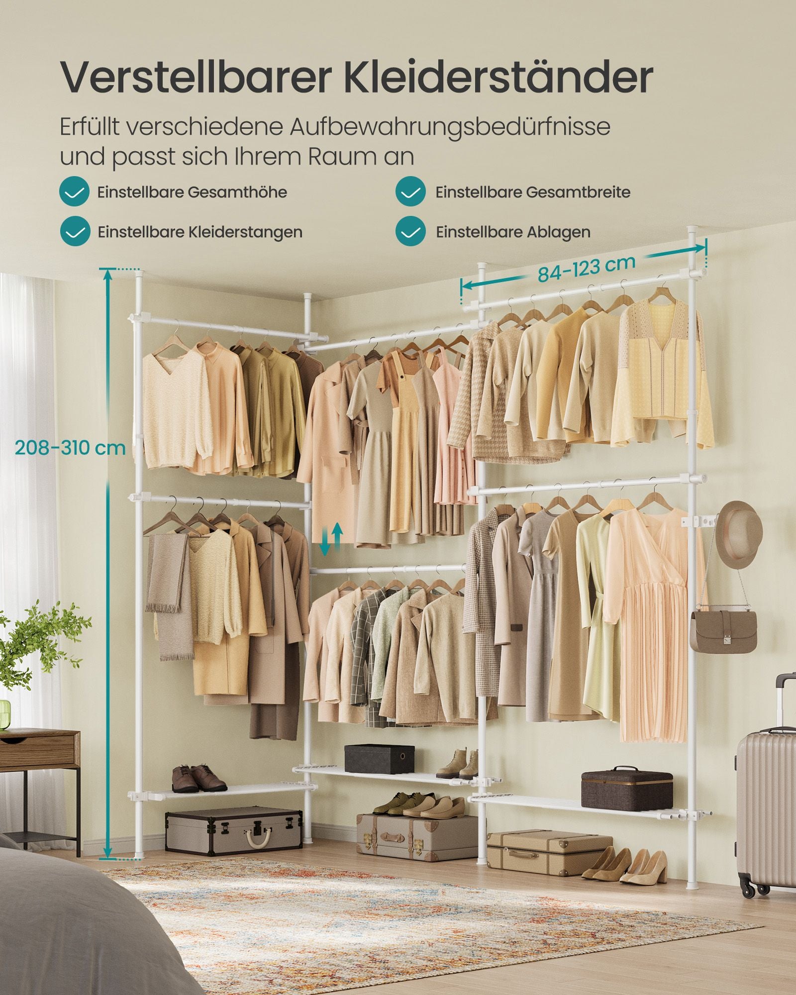 Klädställ - tak högt - 33,5 × (240–353) × (208–310) cm