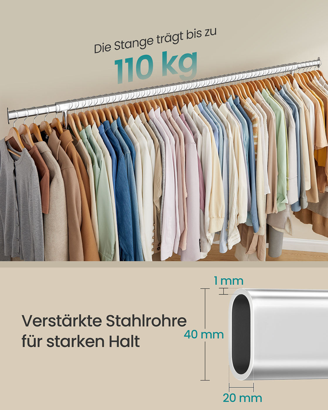 Klädställ på hjul-45x (160-200) x162,9 cm-silver