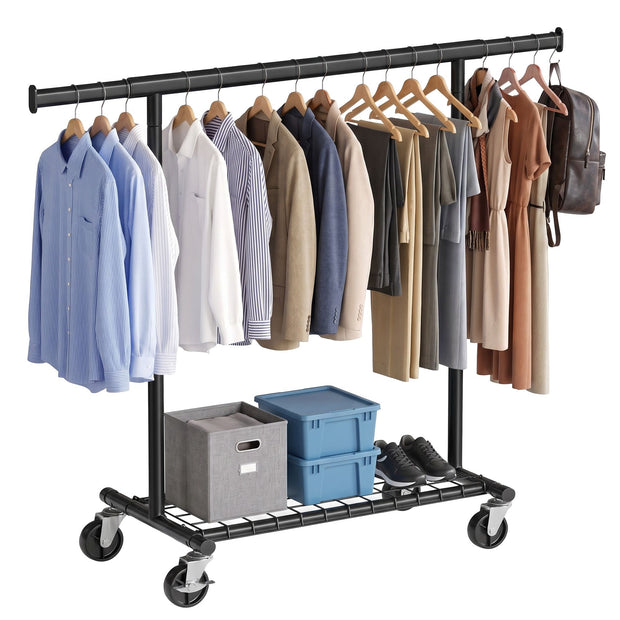 Kledingrek op Wieltjes – Uitschuifbaar 92-132 cm – Met Onderplank – Tot 180 kg – Zwart