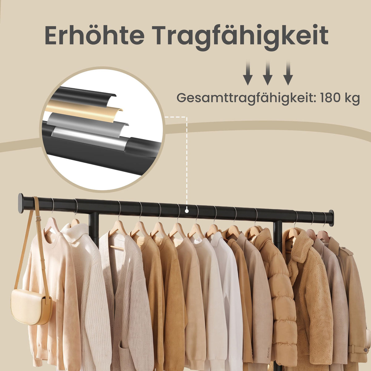 Kledingrek op Wieltjes – Uitschuifbaar 92-132 cm – Met Onderplank – Tot 180 kg – Zwart