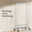 Kledingrek op Wieltjes – Uitschuifbaar 92-132 cm – Met Onderplank – Tot 180 kg – Zilver