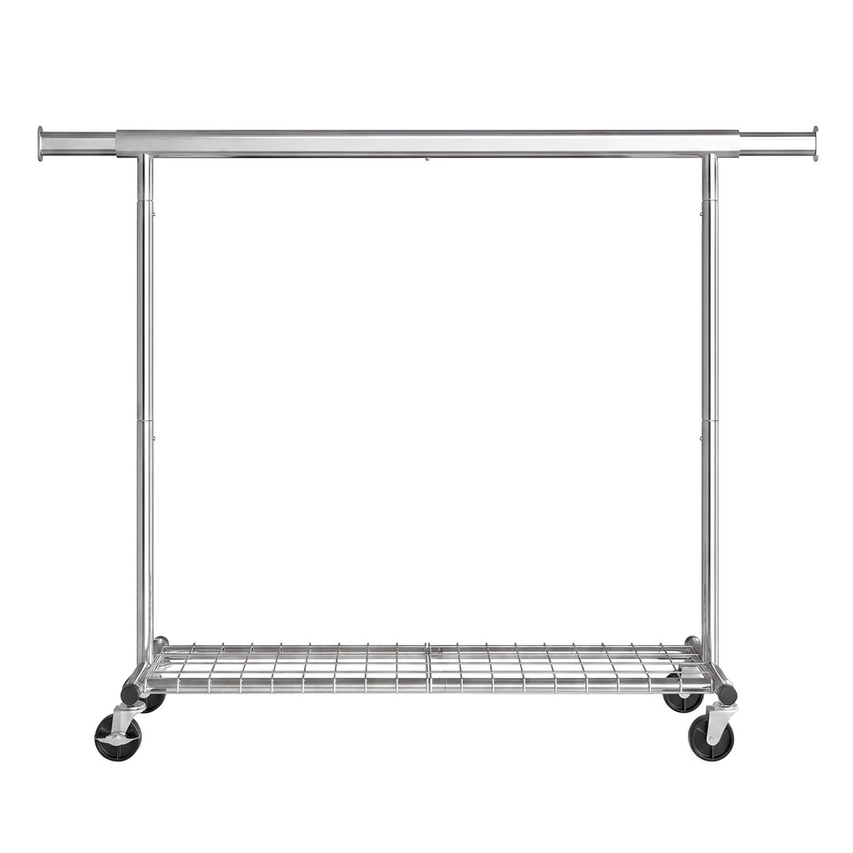 Kledingrek op Wieltjes – Uitschuifbaar 160-200 cm – Met Onderplank – Tot 180 kg – Zilver