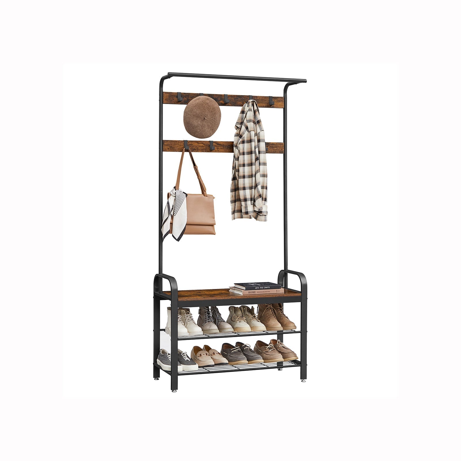 Coat Rack - med soffa - Klädstativ med 9 avtagbara krokar - 2 GASE BARTER - BROWN