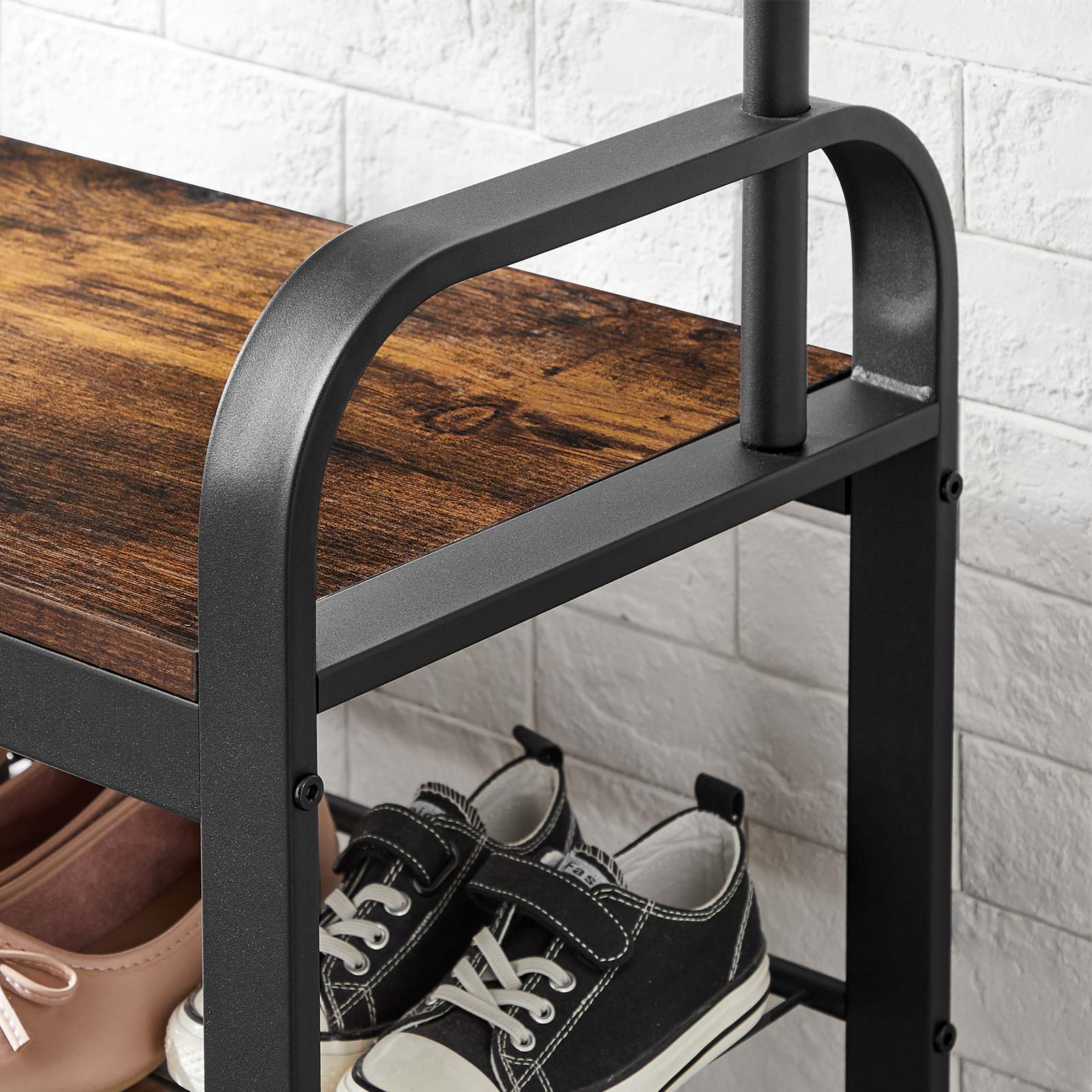 Coat Rack - med soffa - Klädstativ med 9 avtagbara krokar - 2 GASE BARTER - BROWN