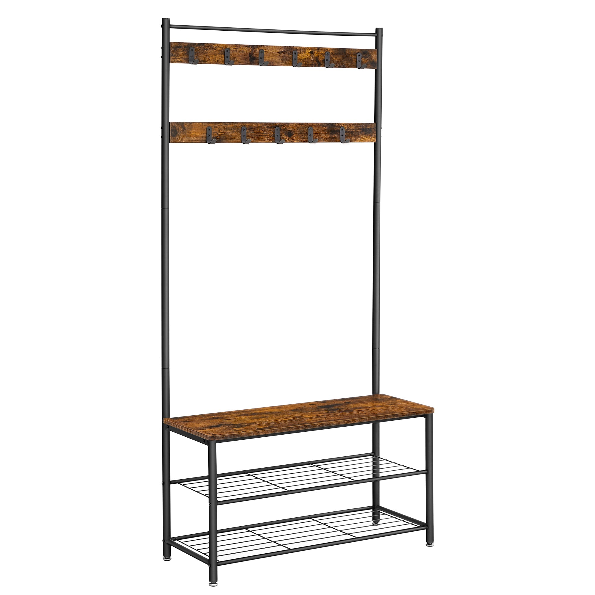 Coat Rack - med soffa - Klädstativ med 9 avtagbara krokar - 2 GASE BARTER - BROWN