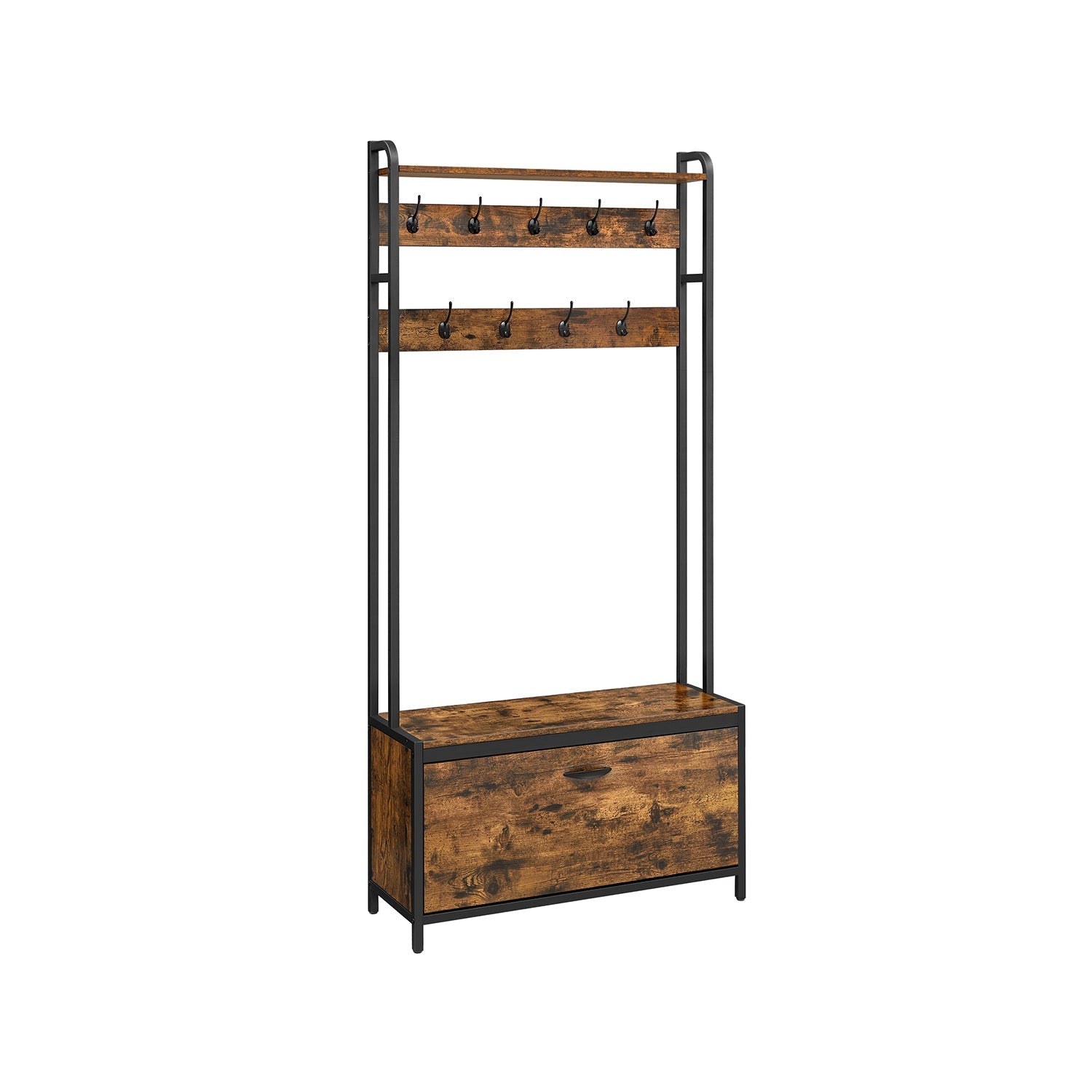 Coat Rack - Garderob med skoskåp och bänk - Klädställ - skoförvaring - Vintage Brown