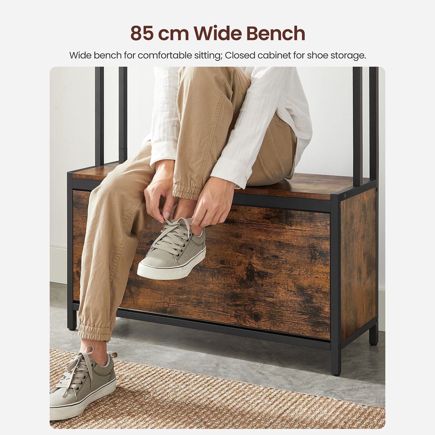 Coat Rack - Garderob med skoskåp och bänk - Klädställ - skoförvaring - Vintage Brown