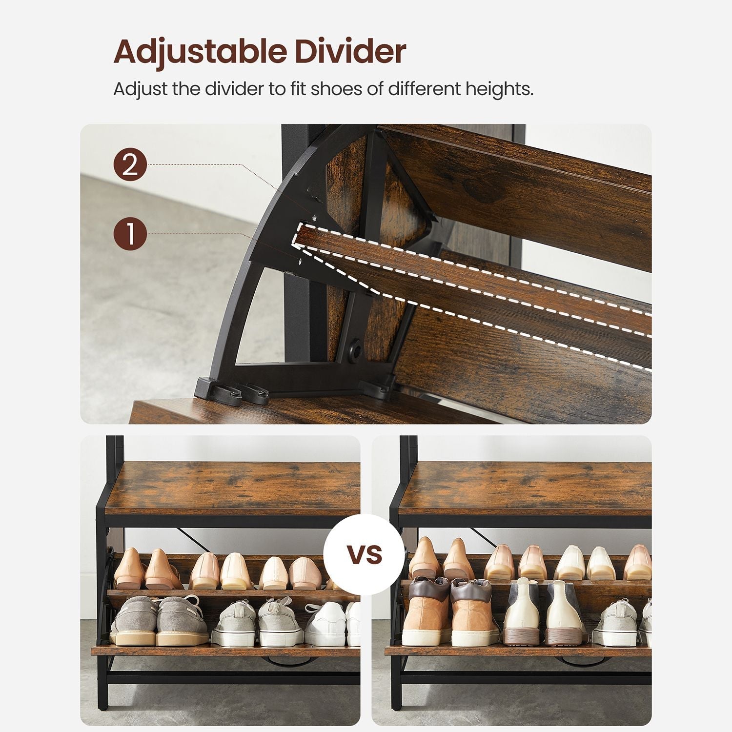 Coat Rack - Garderob med skoskåp och bänk - Klädställ - skoförvaring - Vintage Brown