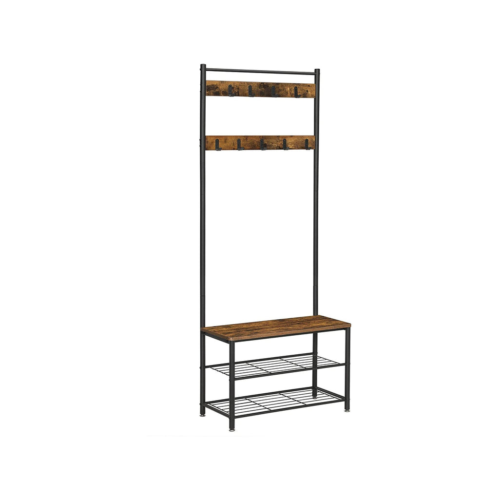 Pälsställ - sko rack med soffa - med 3 krokar - mörkbrun