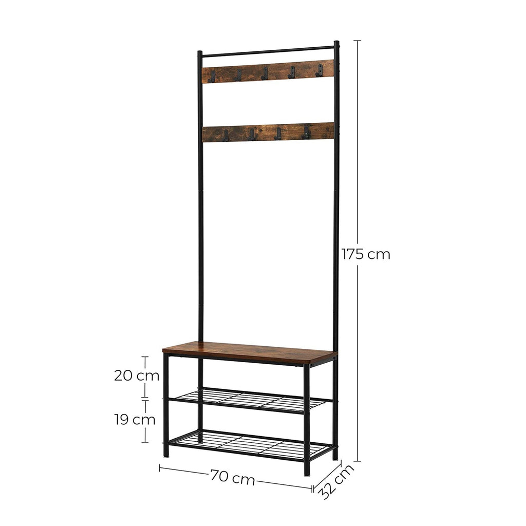 Pälsställ - sko rack med soffa - med 3 krokar - mörkbrun