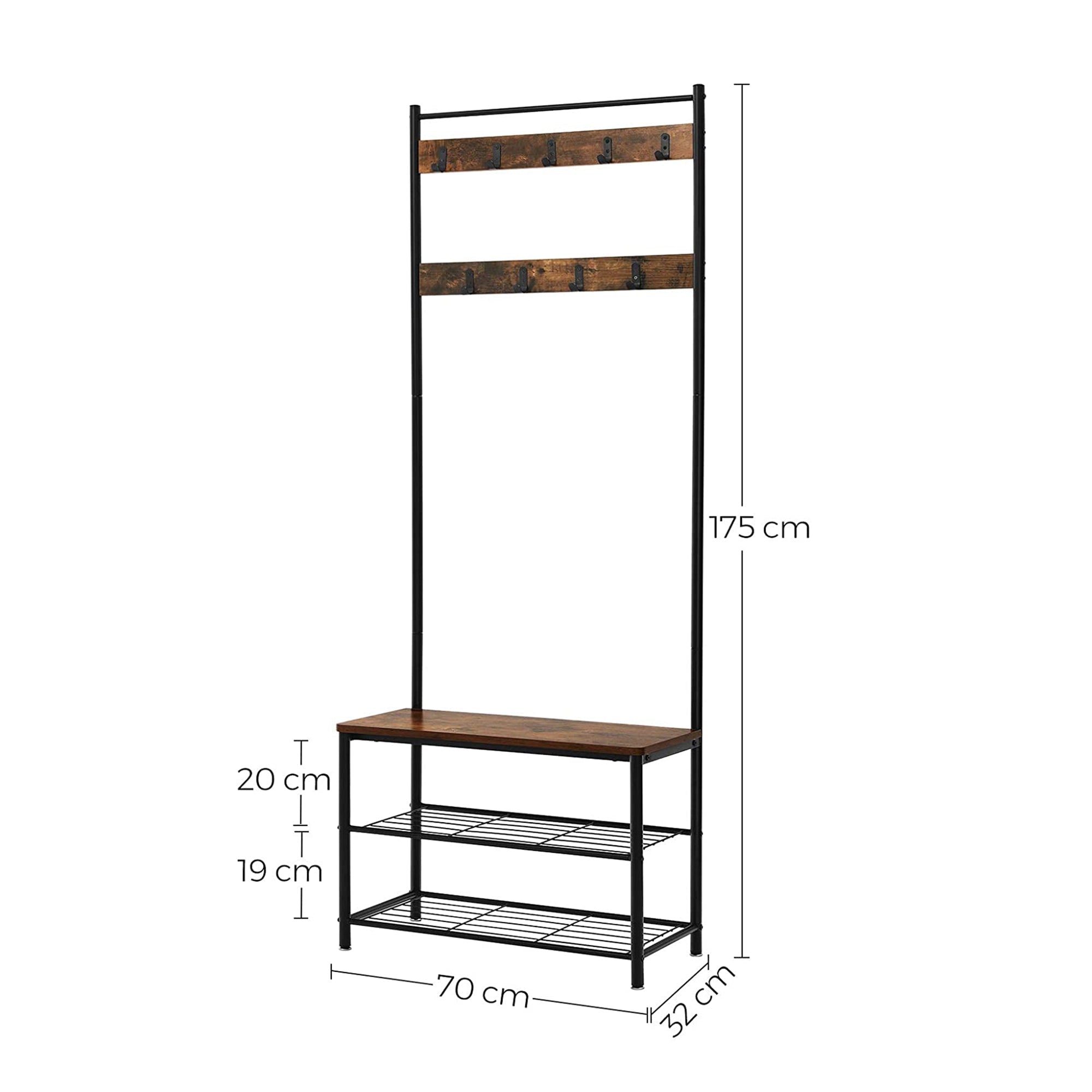 Pälsställ - sko rack med soffa - med 3 krokar - mörkbrun