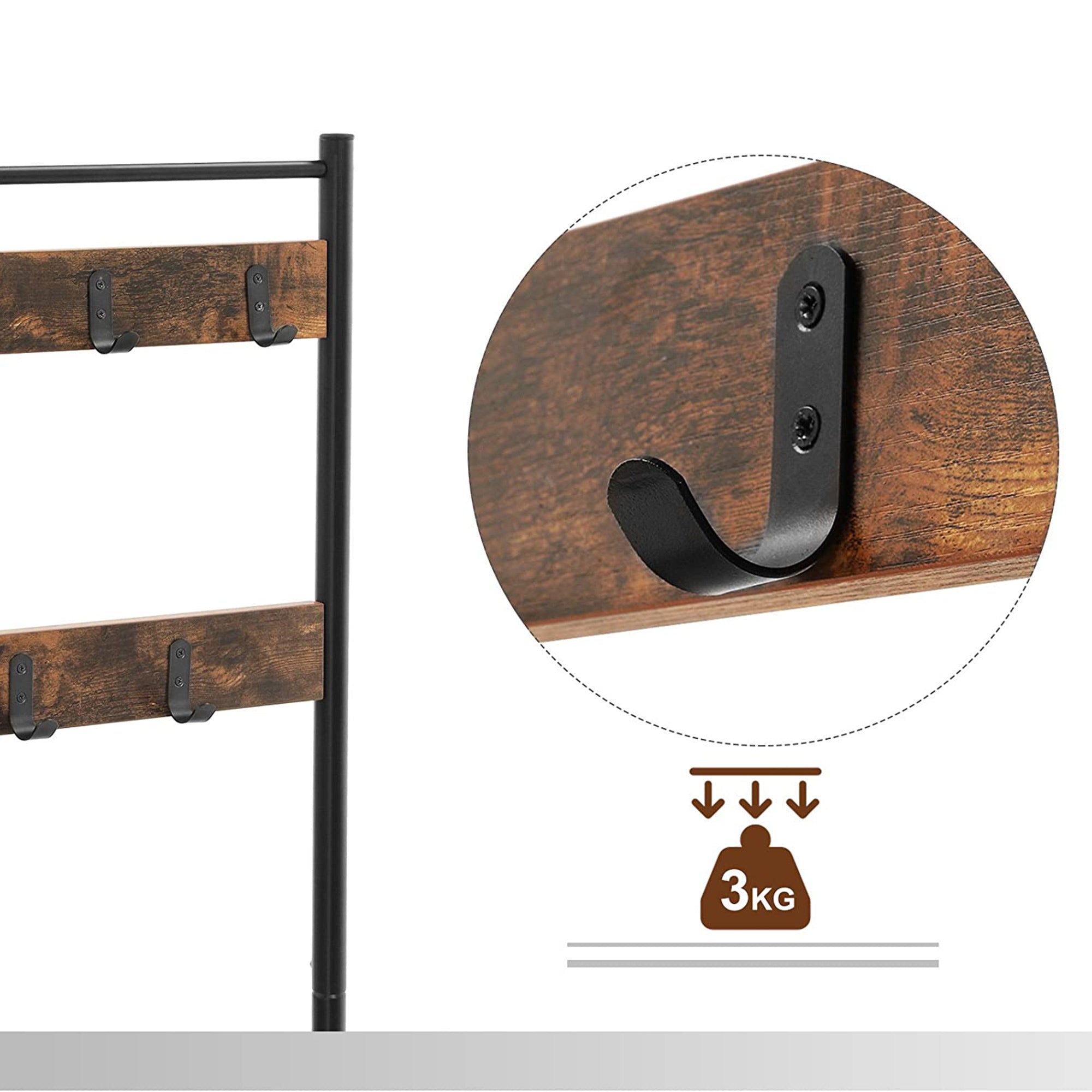 Pälsställ - sko rack med soffa - med 3 krokar - mörkbrun