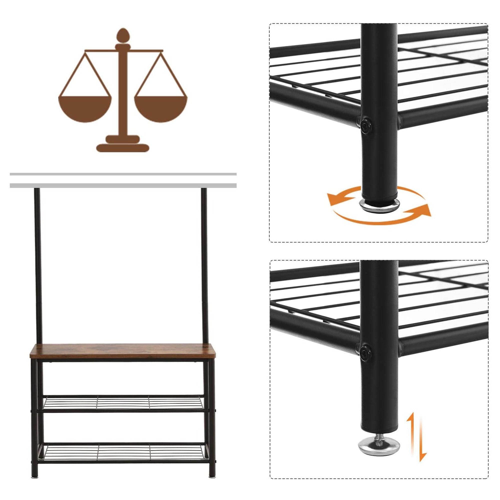 Pälsställ - sko rack med soffa - med 3 krokar - mörkbrun