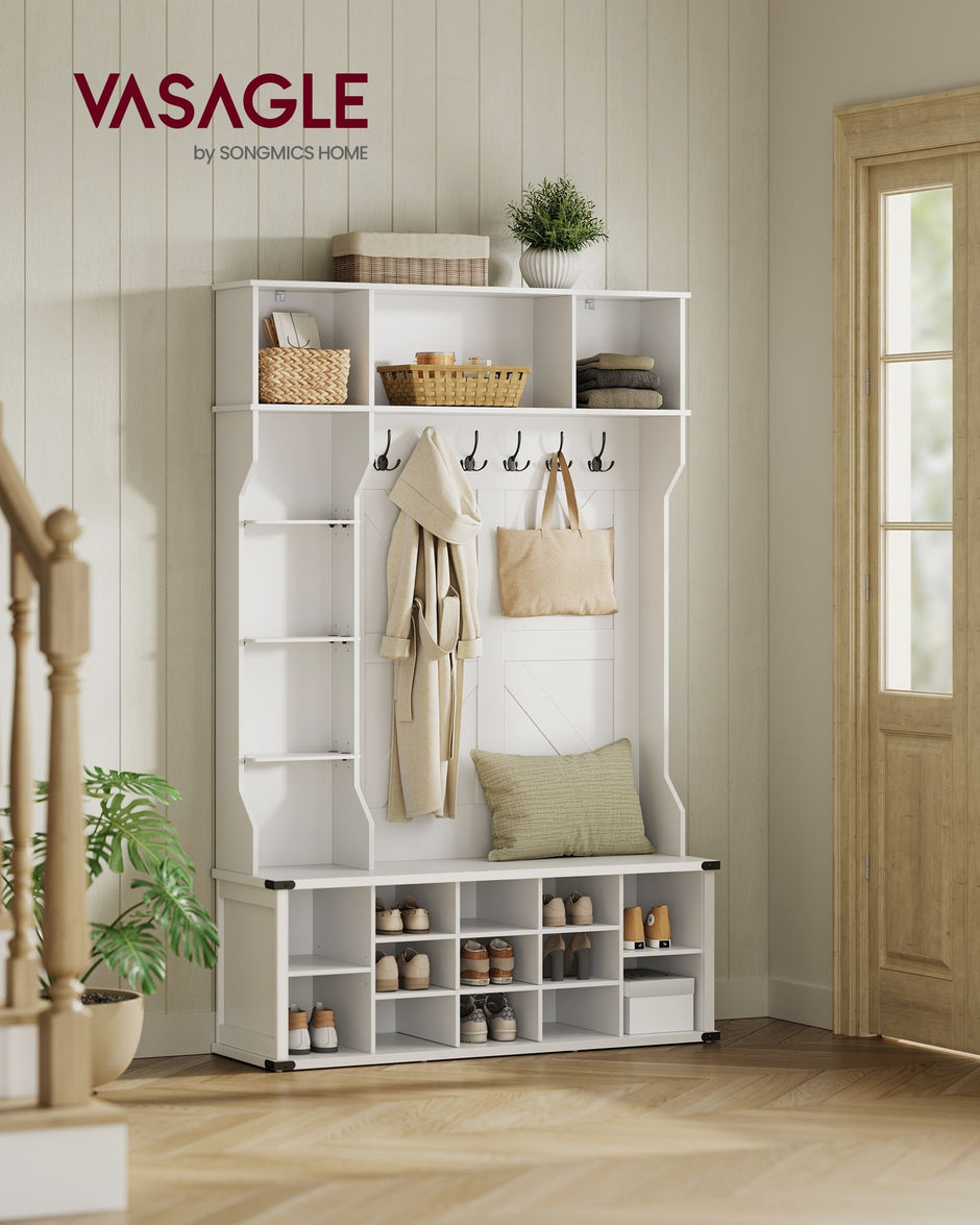 Klädställ med skoställ – lantlig stil – molnvit