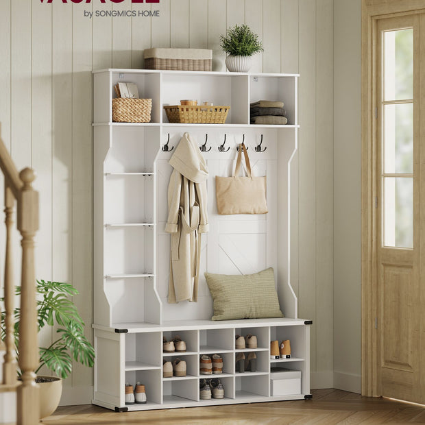 Klädställ med skoställ – lantlig stil – molnvit