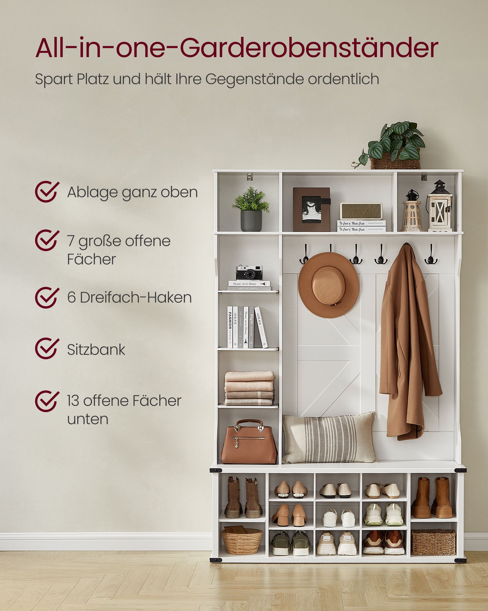 Klädstativ med skostård i country stil wolkwit