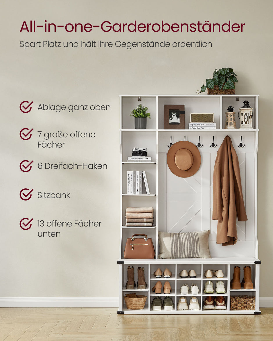 Klädställ med skoställ – lantlig stil – molnvit