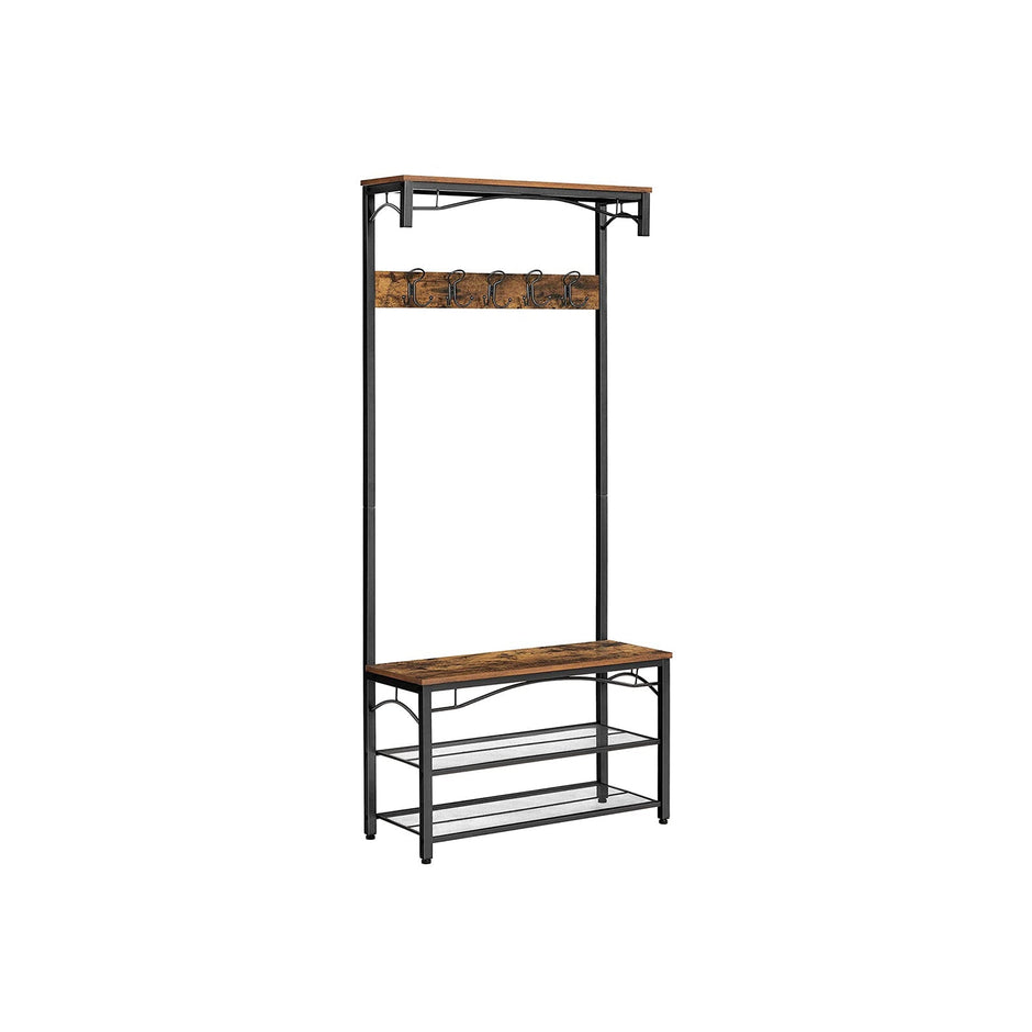 Klädhängare med sits och 5 krokar – industri – vintage brun, svart