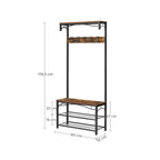 Coat Rack - Shoe Rack - Med Seat - 5 Löstagbara krokar - Industrial